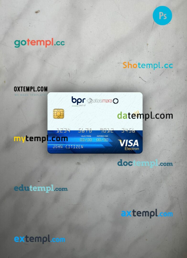 Rwanda BPR bank visa electron card PSD scan and photo-realistic snapshot, 2 in 1