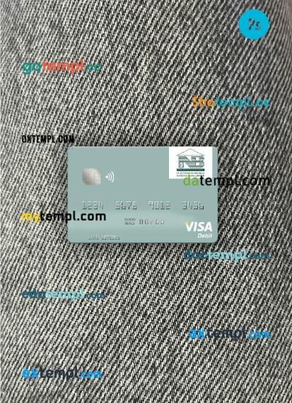 Saint Kitts and Nevis SKNA Bank visa debit card PSD scan and photo-realistic snapshot, 2 in 1