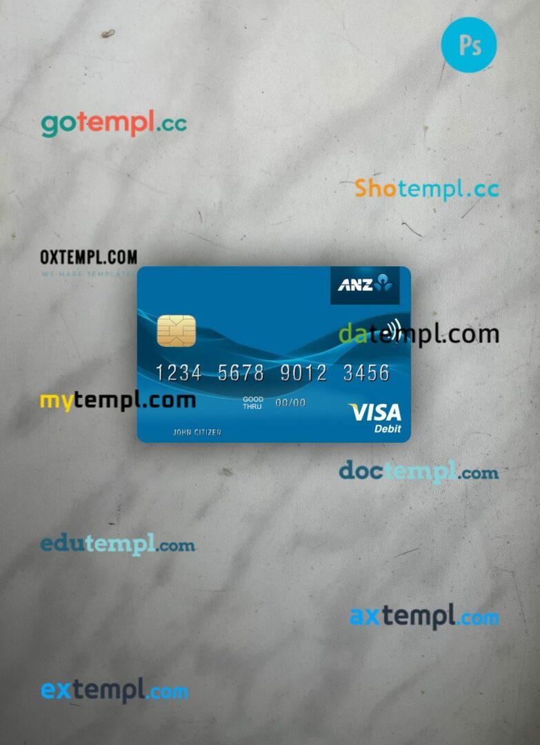 Samoa ANZ Bank visa debit card PSD scan and photo-realistic snapshot, 2 in 1