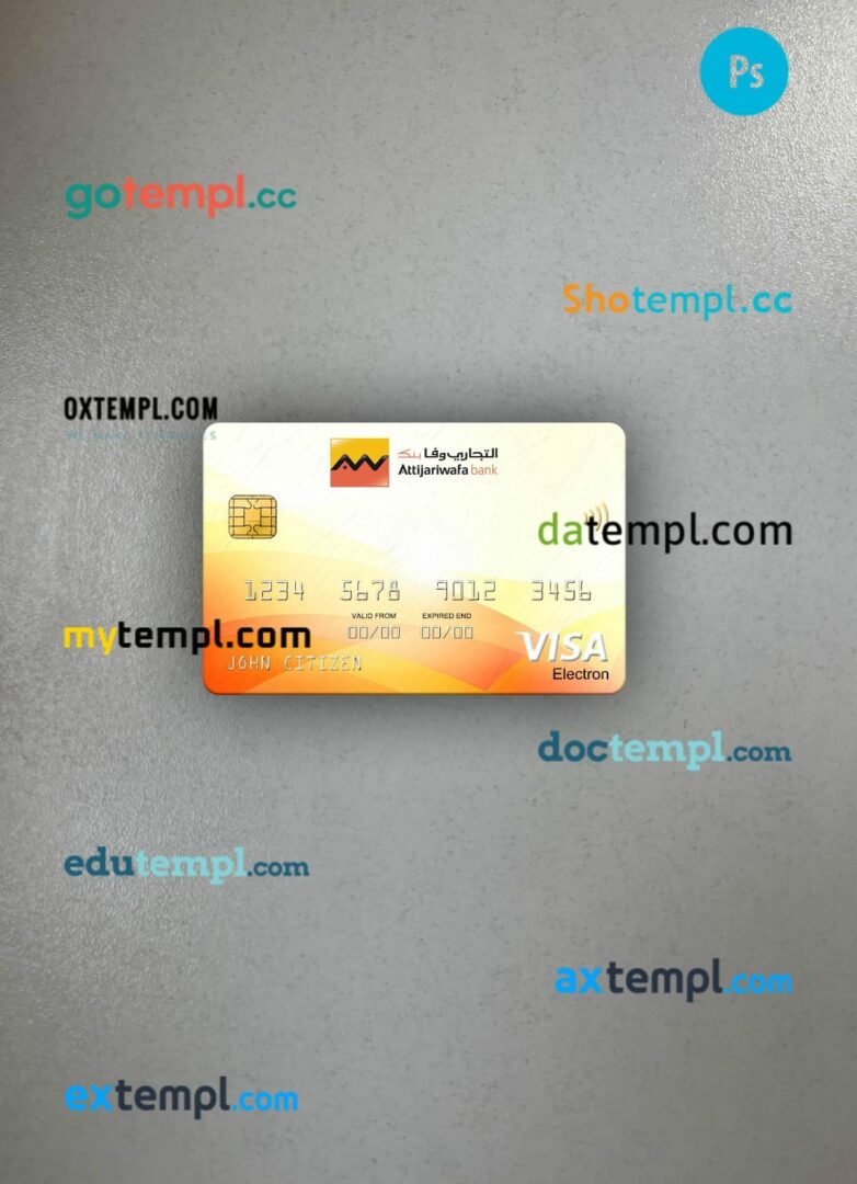 Senegal Attijariwafa Bank visa electron card PSD scan and photo-realistic snapshot, 2 in 1