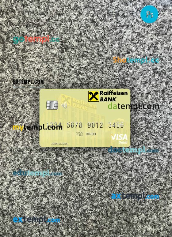 Serbia Raiffeisen banka a.d. Beograd visa debit card PSD scan and photo-realistic snapshot, 2 in 1