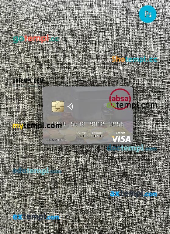 Seychelles Absa Bank Seychelles visa debit card PSD scan and photo-realistic snapshot, 2 in 1