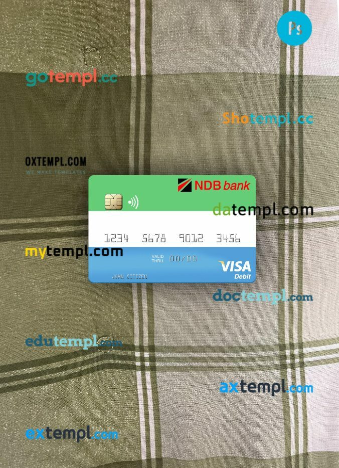 Sierra Leone National Development Bank visa debit card PSD scan and photo-realistic snapshot, 2 in 1