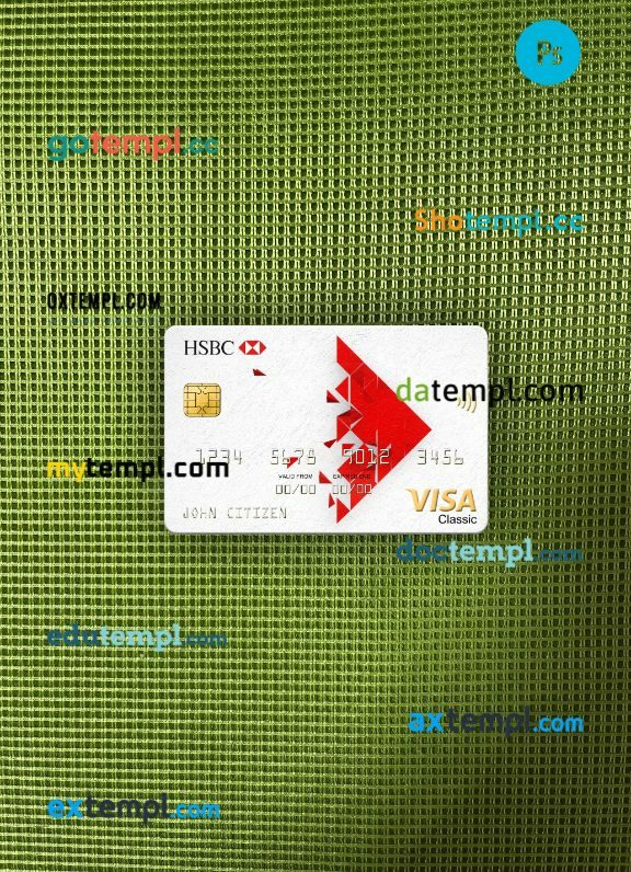 Singapore HSBC Bank visa classic card PSD scan and photo-realistic snapshot, 2 in 1