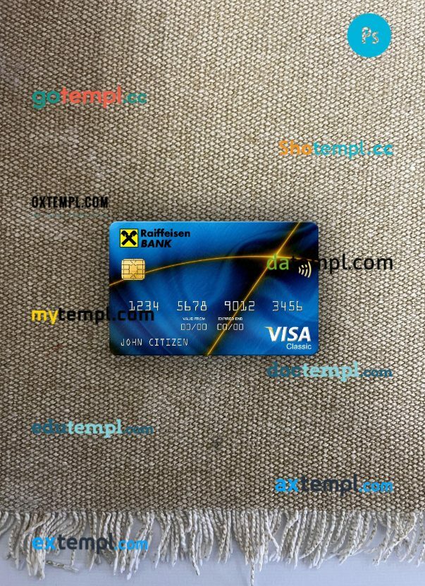 Slovakia Raiffeisen Bank visa classic card PSD scan and photo-realistic snapshot, 2 in 1