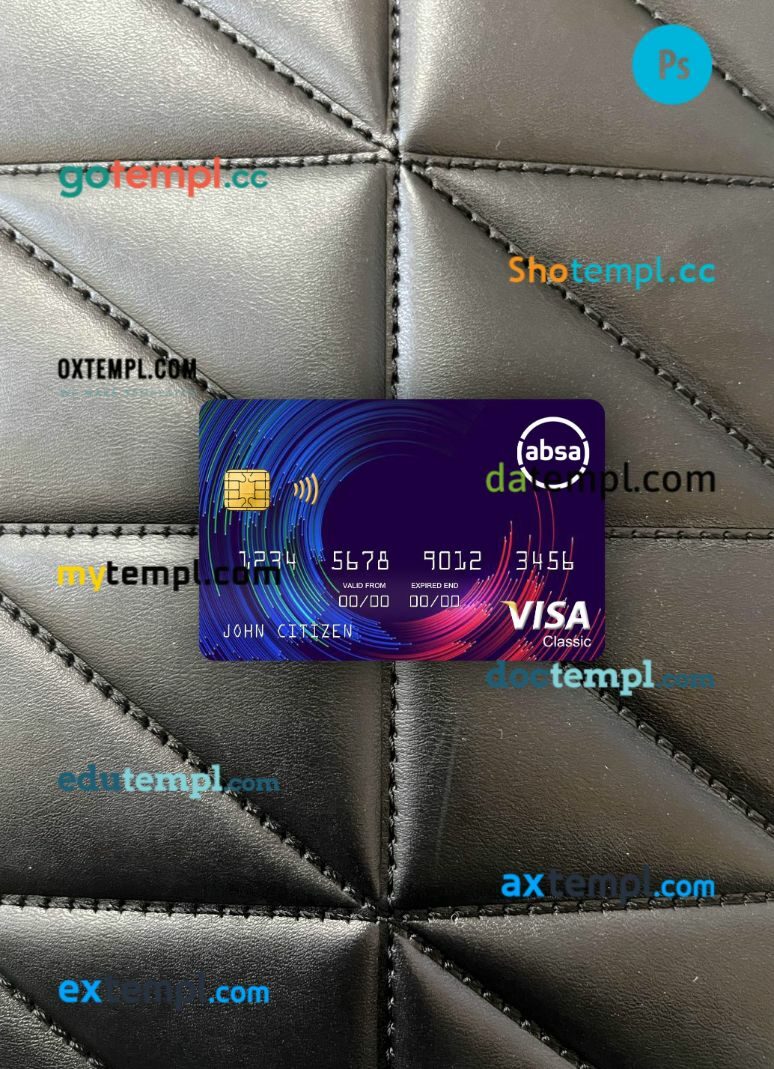 South Africa ABSA bank visa classic card PSD scan and photo-realistic snapshot, 2 in 1