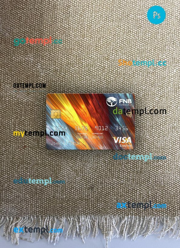 South Africa First National Bank (FNB) visa electron card PSD scan and photo-realistic snapshot, 2 in 1