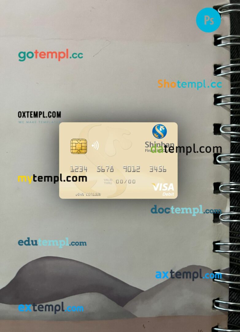 South Korea Shinhan Financial Group visa debit card PSD scan and photo-realistic snapshot, 2 in 1