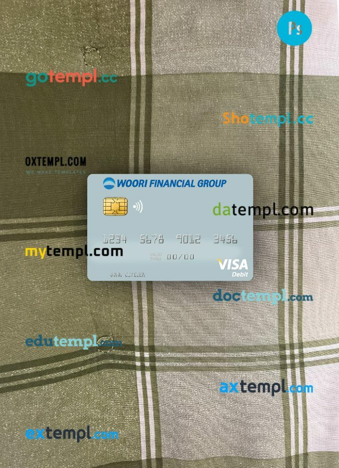 South Korea Woori Financial Group visa debit card PSD scan and photo-realistic snapshot, 2 in 1