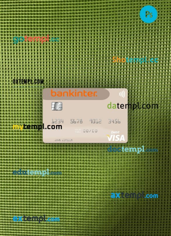 Spain Bankinter visa debit card PSD scan and photo-realistic snapshot, 2 in 1