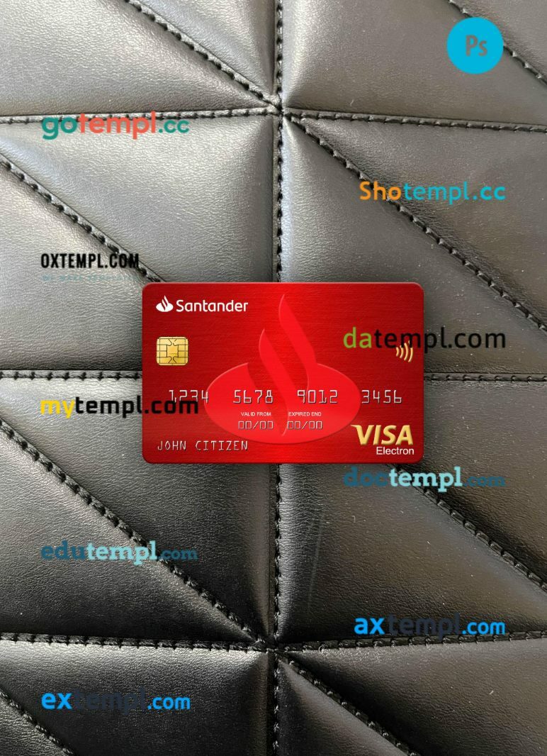 Spain Santander Bank visa electron card PSD scan and photo-realistic snapshot, 2 in 1