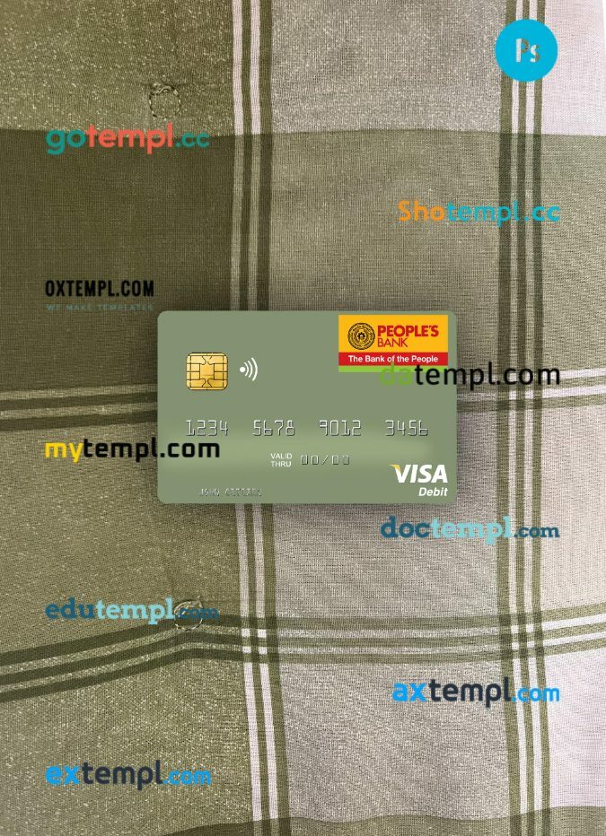 Sri Lanka People’s Bank visa debit card PSD scan and photo-realistic snapshot, 2 in 1