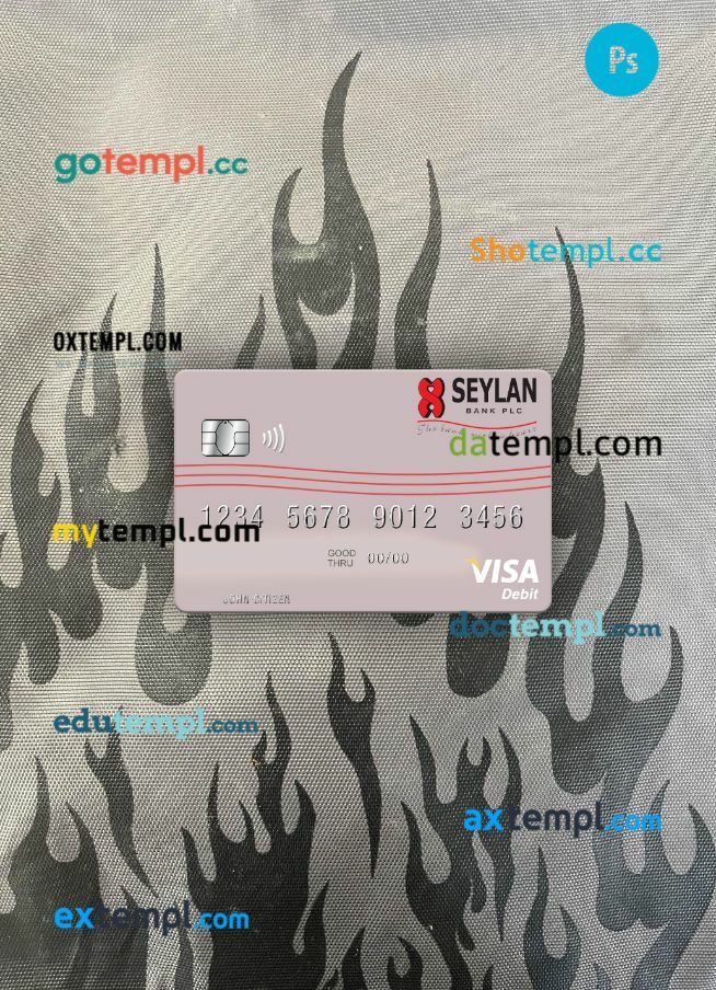 Sri Lanka Seylan Bank Plc visa debit card PSD scan and photo-realistic snapshot, 2 in 1