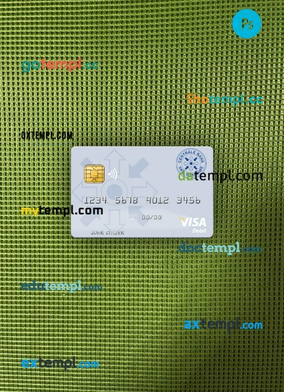 Suriname Centrale Bank van Suriname visa debit card PSD scan and photo-realistic snapshot, 2 in 1