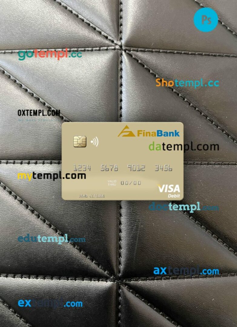 Suriname Finabank N.V. visa debit card PSD scan and photo-realistic snapshot, 2 in 1