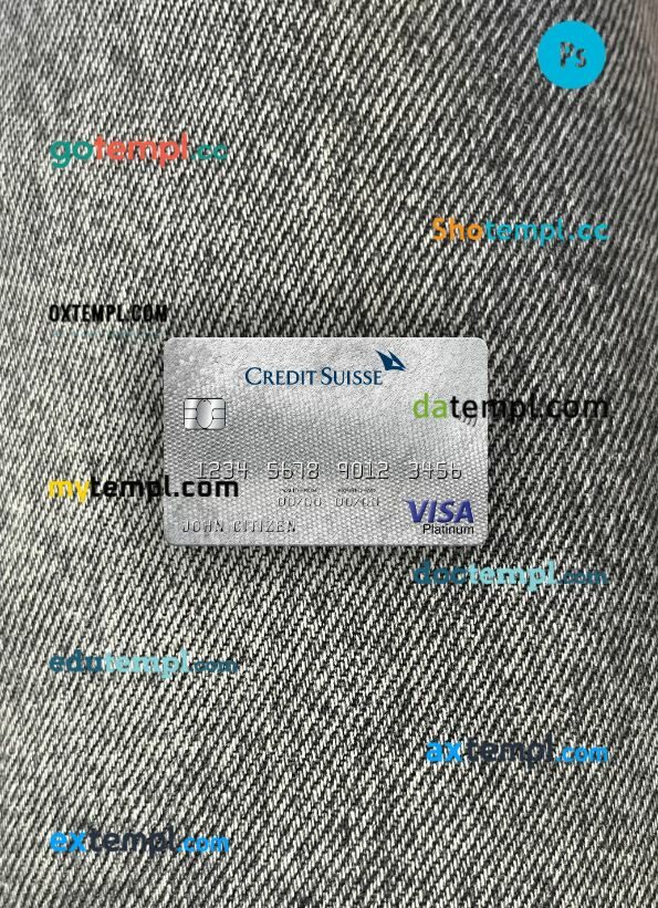 Switzerland Credit Suisse bank visa platinum card PSD scan and photo-realistic snapshot, 2 in 1