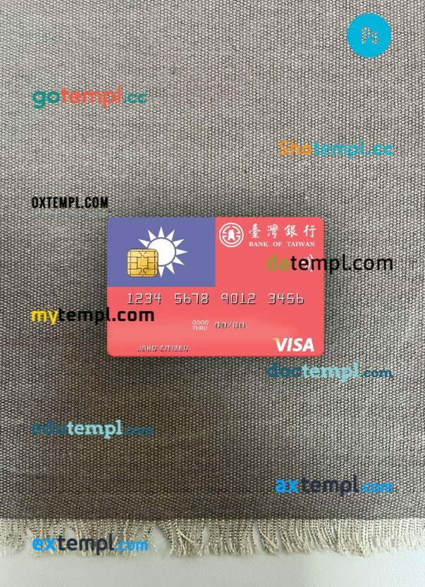 Taiwan Bank of Taiwan visa debit card PSD scan and photo-realistic snapshot, 2 in 1