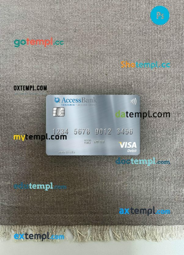 Tanzania AccessBank visa debit card PSD scan and photo-realistic snapshot, 2 in 1
