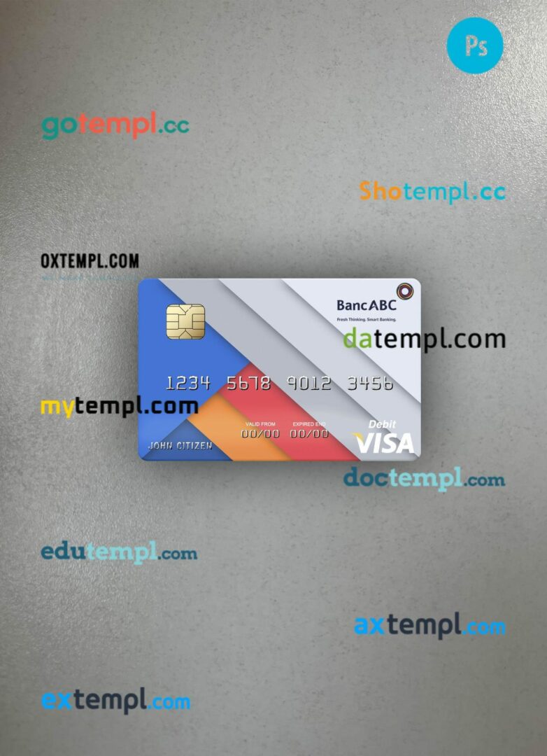 Tanzania BancABC visa debit card PSD scan and photo-realistic snapshot, 2 in 1