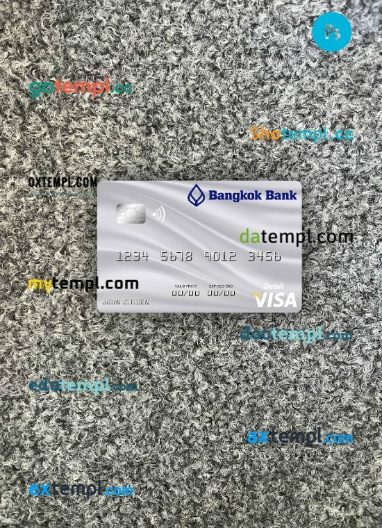 Thailand Bangkok Bank visa debit card gray PSD scan and photo-realistic snapshot, 2 in 1