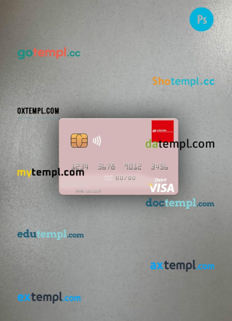 Thailand Calyon Bank visa debit card PSD scan and photo-realistic snapshot, 2 in 1