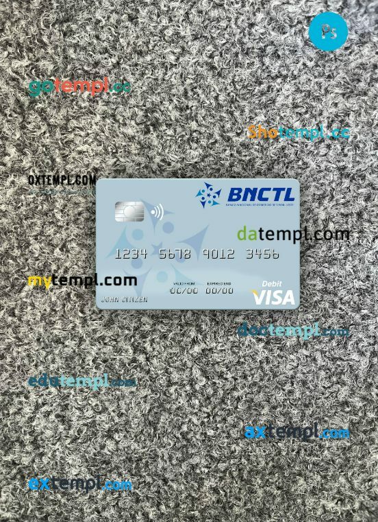 Timor-Leste Banco Nacional de Comércio de Timor-Leste visa debit card PSD scan and photo-realistic snapshot, 2 in 1
