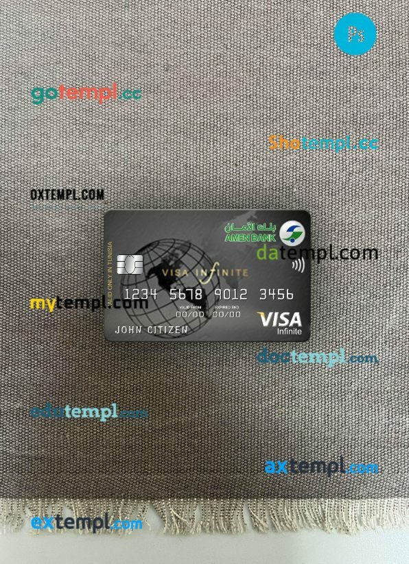 Tunisia Amen Bank infinite visa card PSD scan and photo-realistic snapshot, 2 in 1
