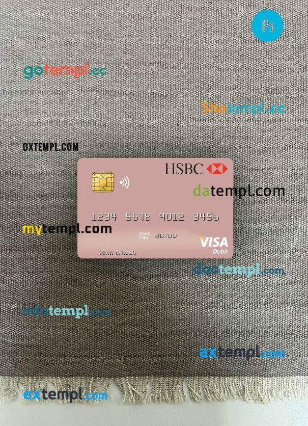 Turkey HSBC Bank visa debit card PSD scan and photo-realistic snapshot, 2 in 1