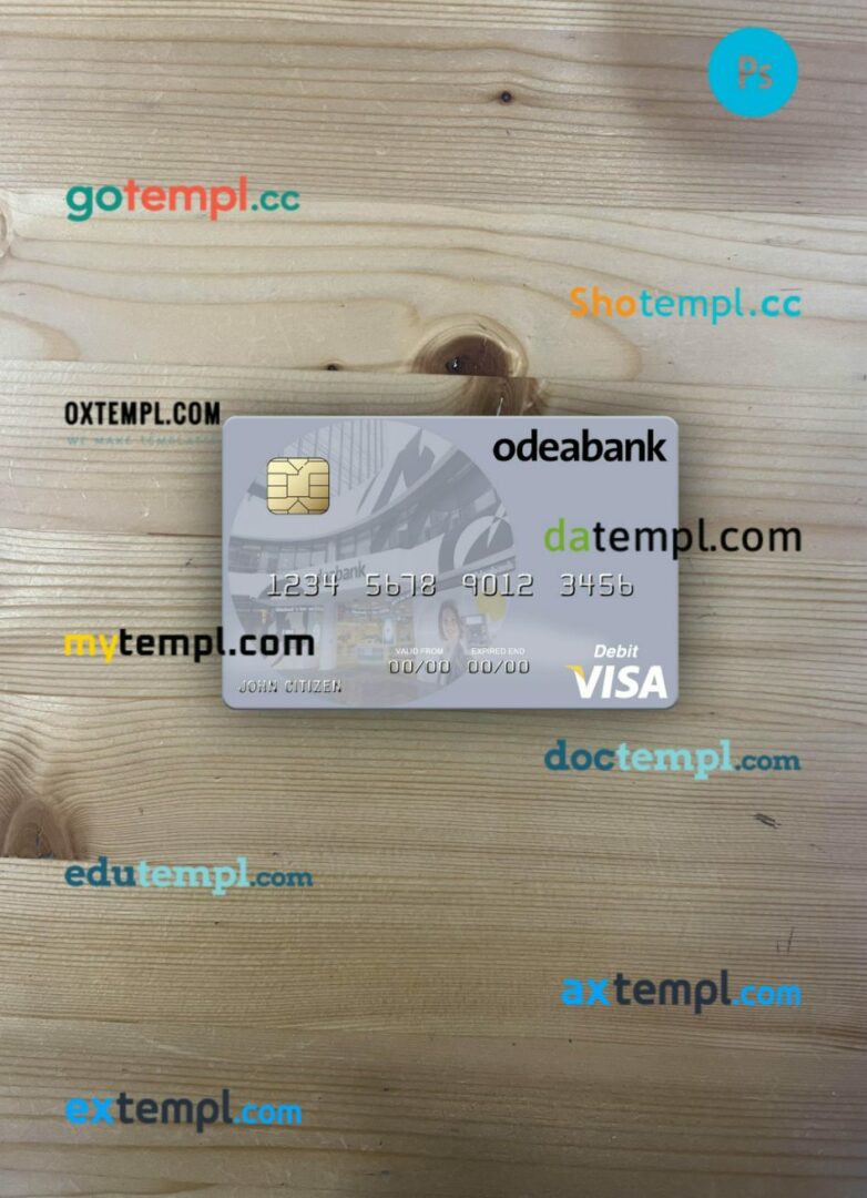 Turkey Odeabank visa debit card PSD scan and photo-realistic snapshot, 2 in 1