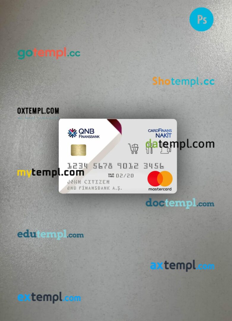 Turkey QNB Finansbank Card PSD scan and photo-realistic snapshot, 2 in 1