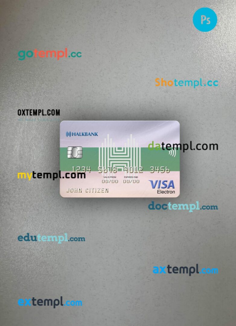 Turkmenistan Halkbank visa electron card PSD scan and photo-realistic snapshot, 2 in 1