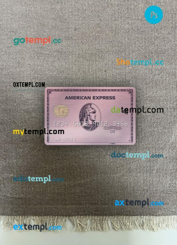 USA ADP Earnings bank AMEX rose gold card PSD scan and photo-realistic snapshot, 2 in 1