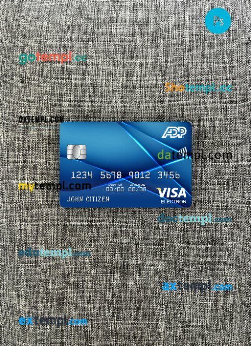 USA ADP Earnings bank visa electron card PSD scan and photo-realistic snapshot, 2 in 1