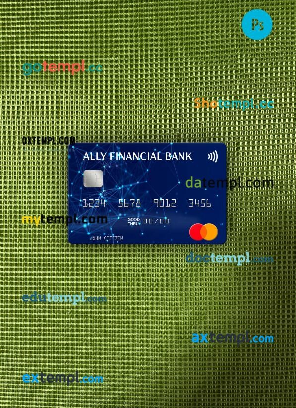 USA Ally Financial Bank mastercard PSD scan and photo taken image, 2 in 1