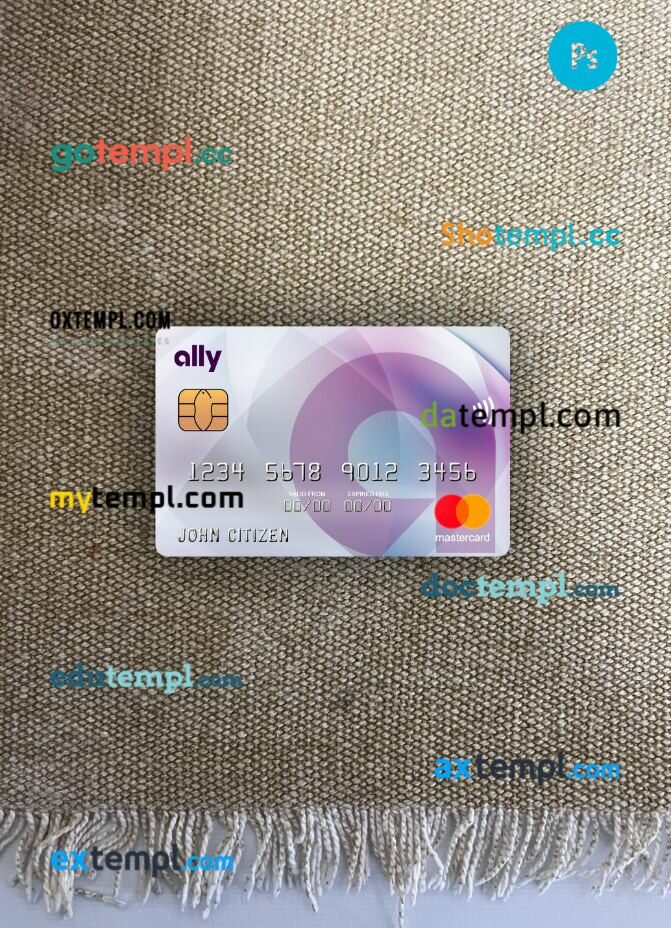 USA Ally bank mastercard PSD scan and photo taken image, 2 in 1