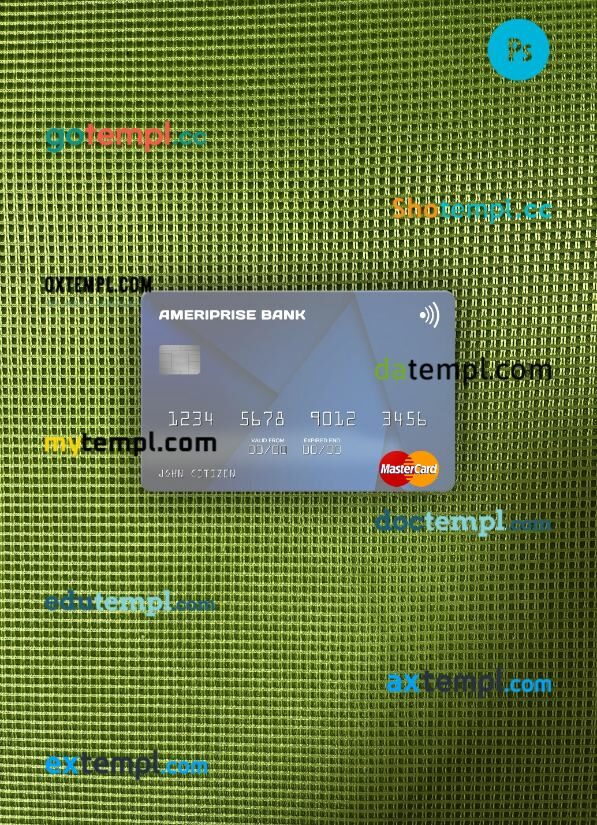 USA Ameriprise Bank mastercard PSD scan and photo taken image, 2 in 1