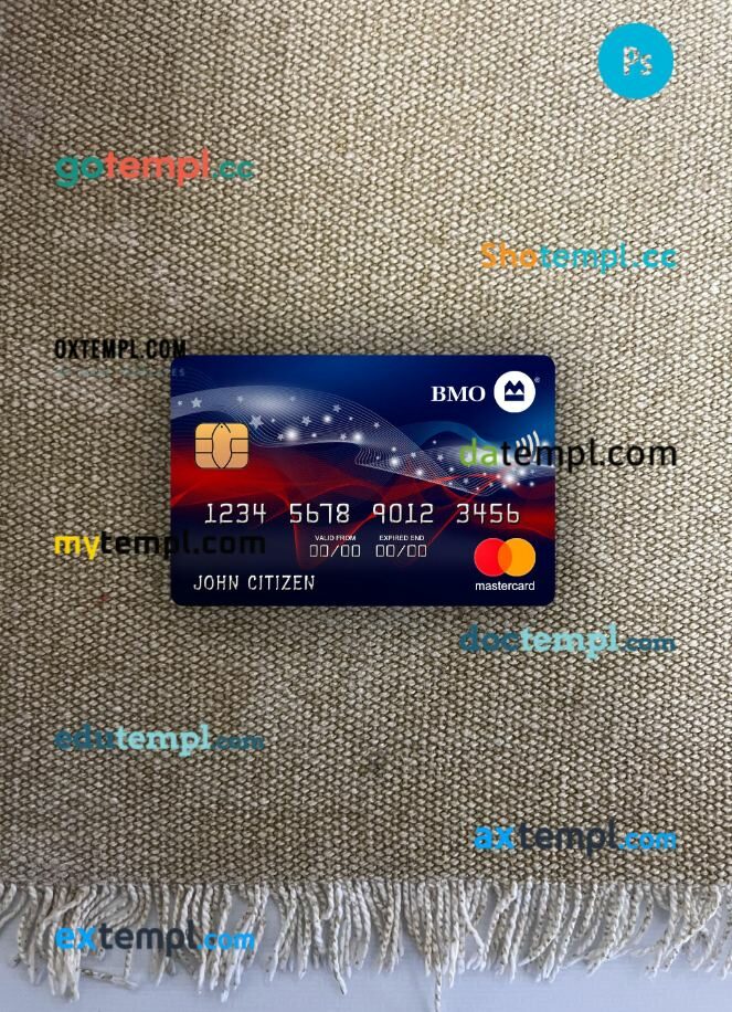USA BMO Bank of Montreal bank mastercard PSD scan and photo taken image, 2 in 1