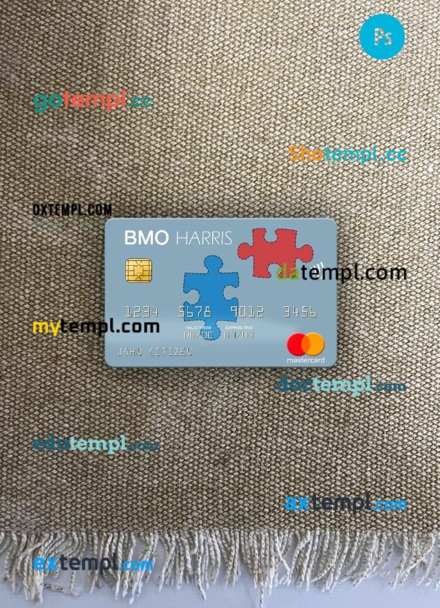 USA BMO Harris Bank mastercard PSD scan and photo taken image, 2 in 1