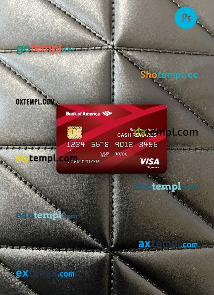 USA Bank of America Visa signature card PSD scan and photo-realistic snapshot, 2 in 1