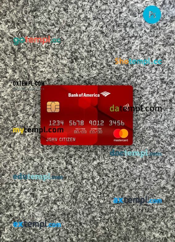 USA Bank of America bank mastercard red PSD scan and photo taken image, 2 in 1