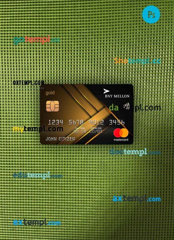 USA Bank of New York Mellon gold mastercard PSD scan and photo taken image, 2 in 1