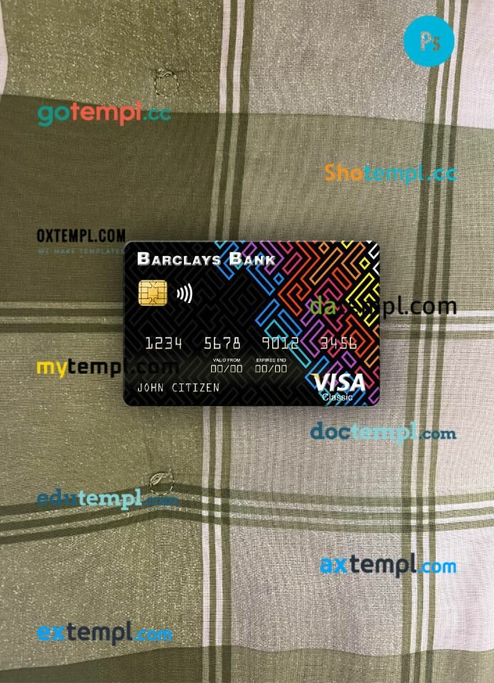 USA Barclays Bank visa card PSD scan and photo-realistic snapshot, 2 in 1