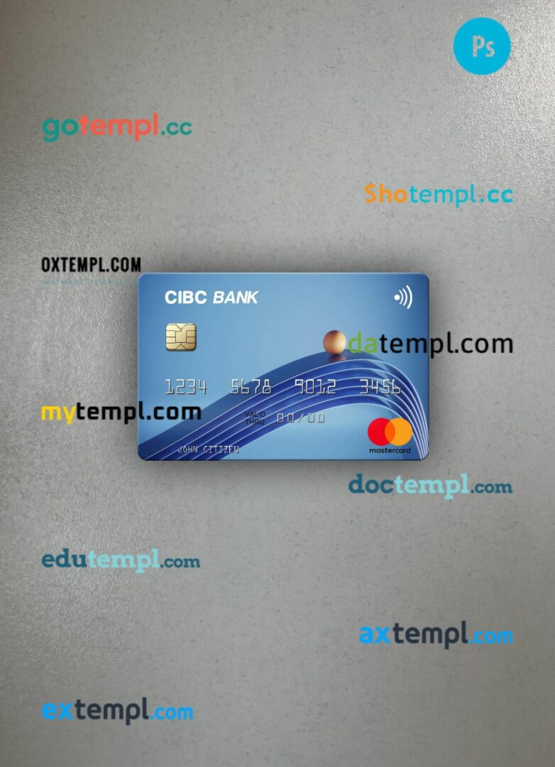 USA CIBC Bank mastercard PSD scan and photo taken image, 2 in 1