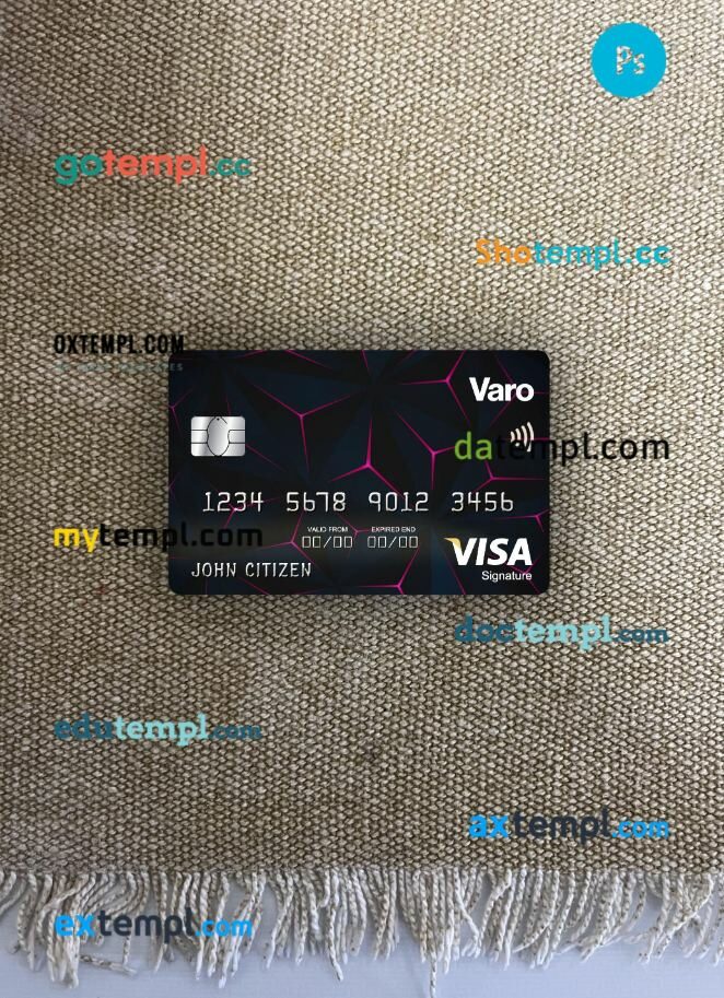USA California Varo bank visa signature card PSD scan and photo-realistic snapshot, 2 in 1