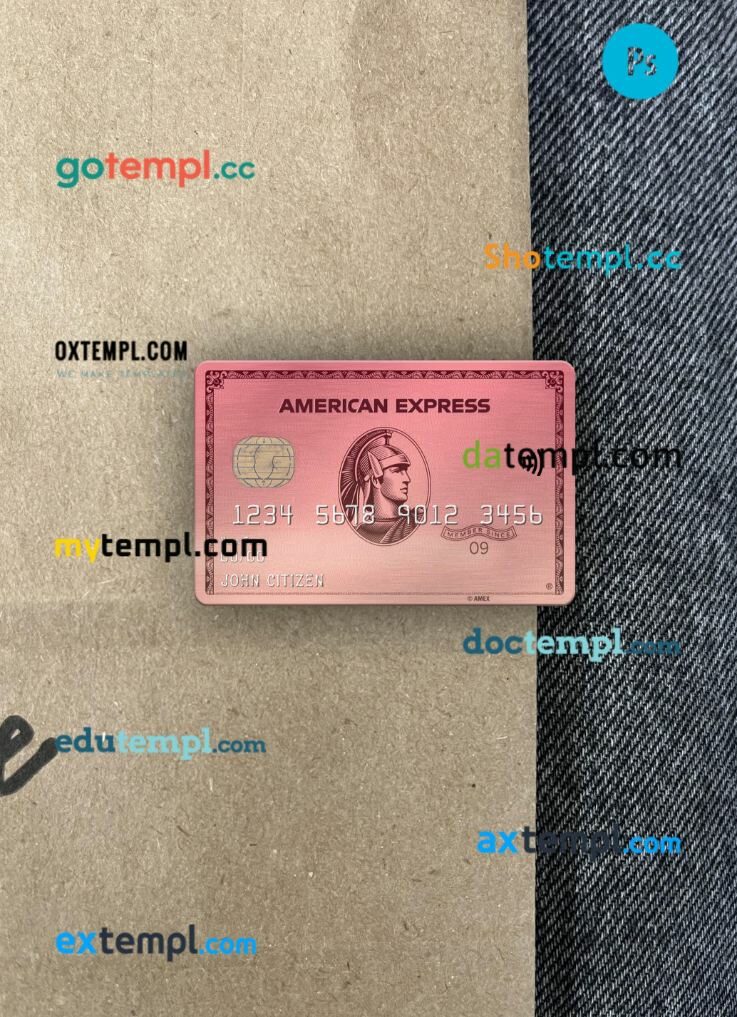 USA Capital One bank AMEX rose gold card PSD scan and photo-realistic snapshot, 2 in 1