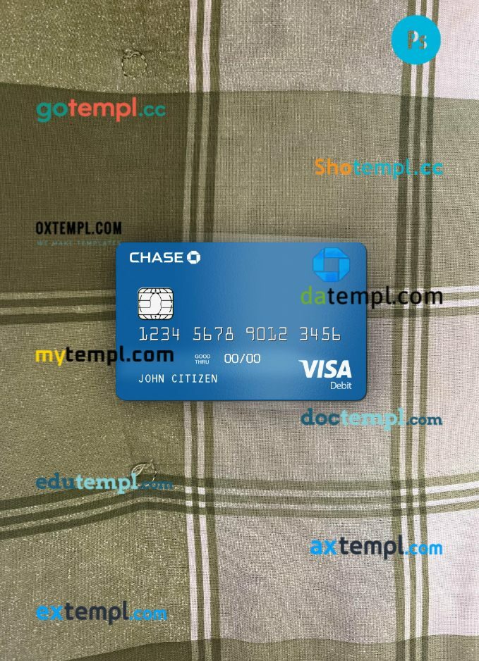 USA Chase bank Visa Debit Card PSD scan and photo-realistic snapshot, 2 in 1