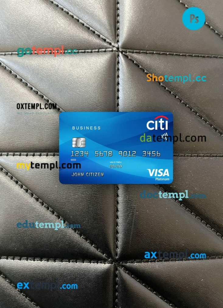 USA Citibank Visa Platinum card PSD scan and photo-realistic snapshot, 2 in 1