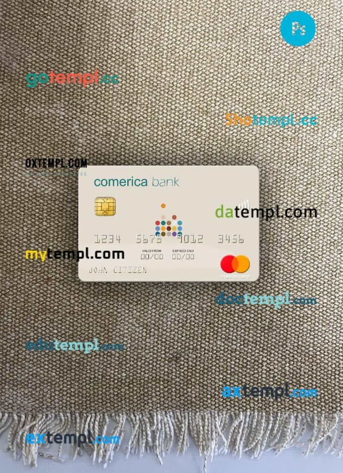 USA Comerica Bank mastercard PSD scan and photo-realistic snapshot, 2 in 1
