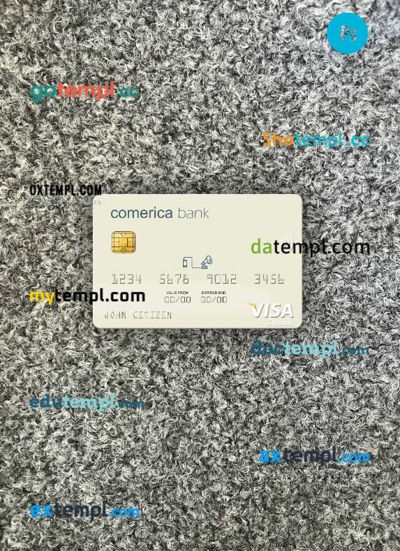 USA Comerica Bank visa card PSD scan and photo-realistic snapshot, 2 in 1