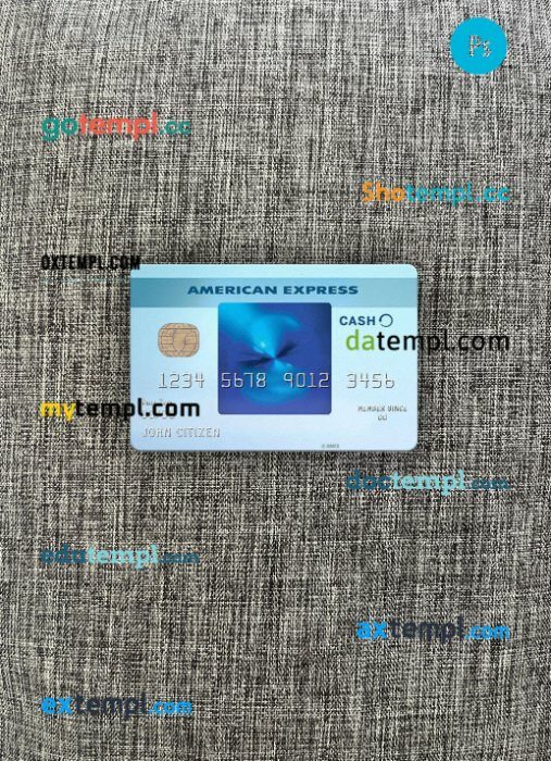 USA Commerce bank AMEX blue cash everyday card PSD scan and photo-realistic snapshot, 2 in 1